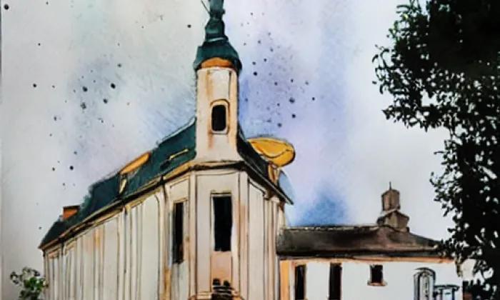 Kostel Nejsvětější Trojice (Opočno) – akvarel