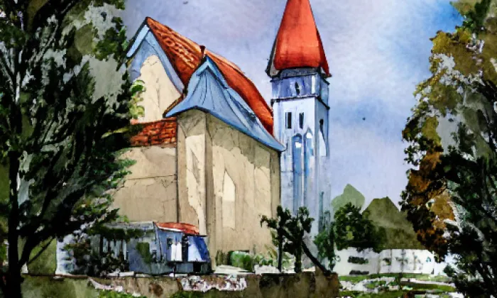 Kostel Nejsvětější Trojice (Polevsko) – akvarel