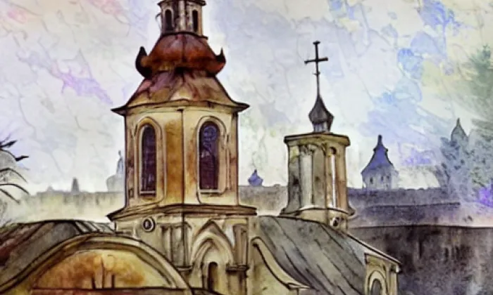 Kostel Nejsvětější Trojice (Střekov) – akvarel