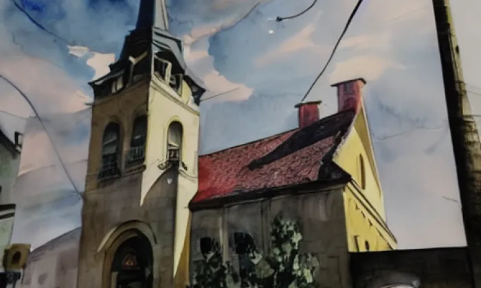 Kostel Nejsvětější Trojice (Sulejovice) – akvarel