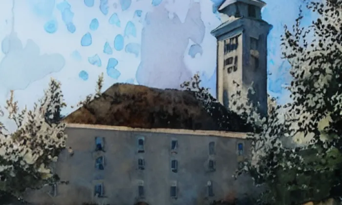Kostel Nejsvětější Trojice (Velká Štáhle) – akvarel