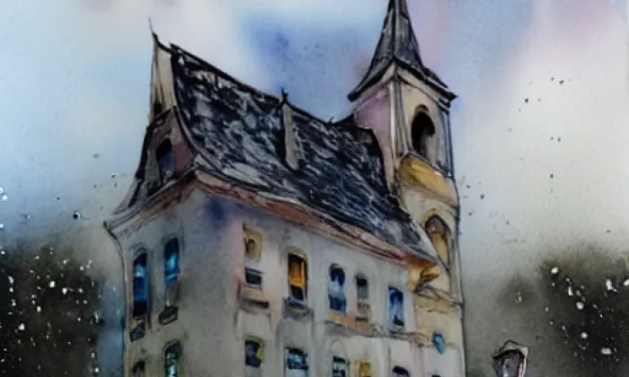 kostel Nejsvětější Trojice (Vysoké Studnice) – akvarel