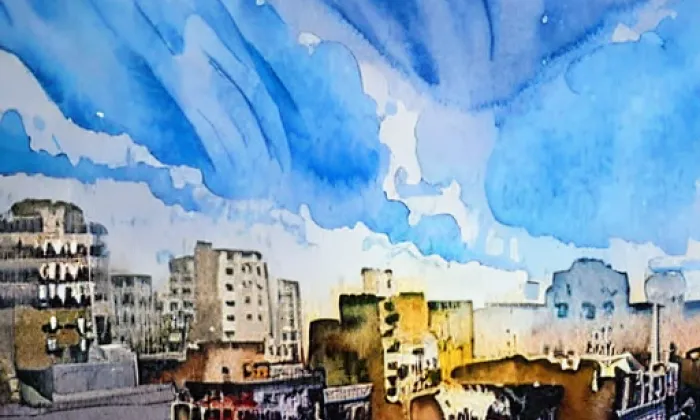 kostel Nejsvětější Trojice a pastorační centrum Kardinála Josefa Berana – akvarel