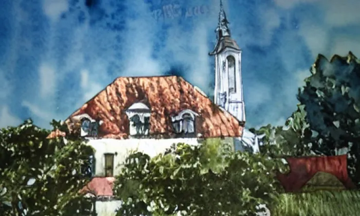 Kostel Nejsvětějšího Srdce Ježíšova ve Vejprtech – akvarel