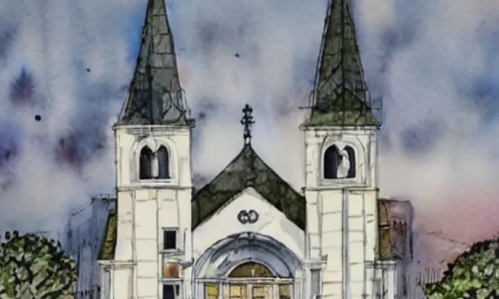 kostel Neposkvrněného početí Panny Marie (Přívoz) – akvarel