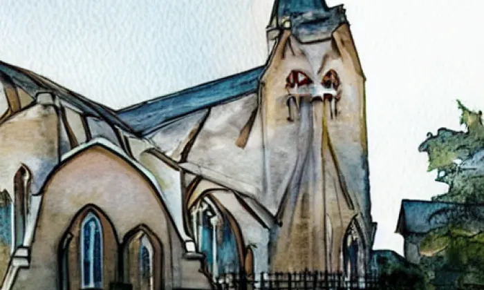 kostel Panny Marie (Úhonice) – akvarel