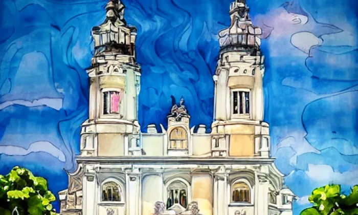 Kostel Panny Marie Královny (Mariánské Hory) – akvarel
