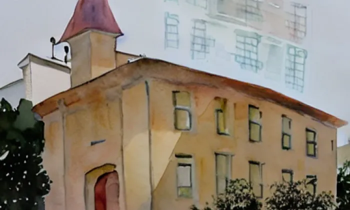 kostel Panny Marie Sněžné (Čejkovice) – akvarel