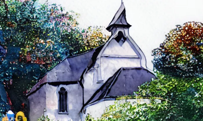 Kostel Panny Marie v Opočně – akvarel
