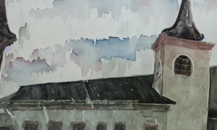 Kostel Povýšení svatého Kříže (Dvůr Králové nad Labem) – akvarel
