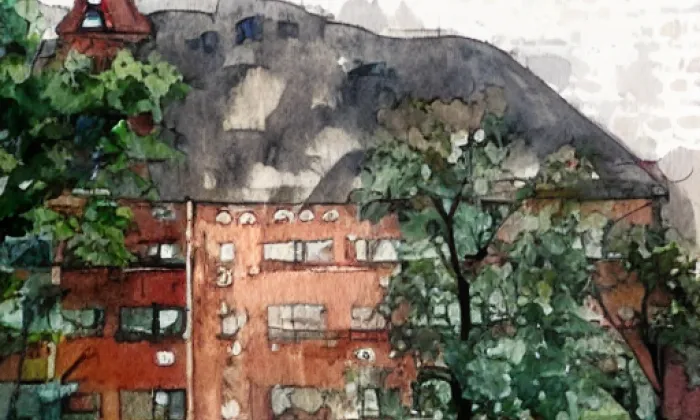 Kostel Povýšení svatého Kříže (Horní Adršpach) – akvarel