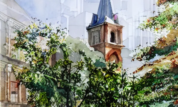 Kostel Povýšení svatého Kříže (Radonice nad Ohří) – akvarel