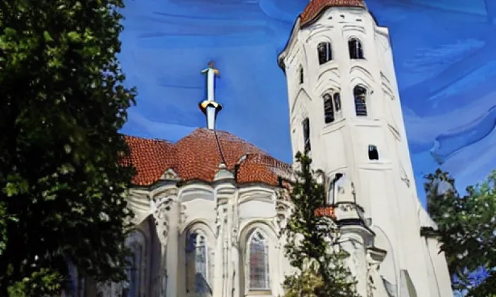 kostel Povýšení svatého Kříže (Trstěnice) – akvarel
