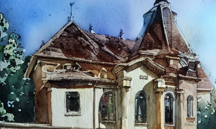 kostel Povýšení svatého Kříže (Vtelno) – akvarel