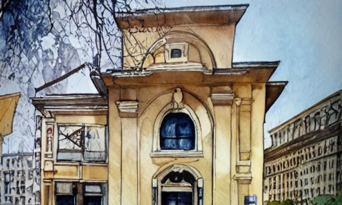 Kostel Povýšení svatého Kříže na Žižkově – akvarel