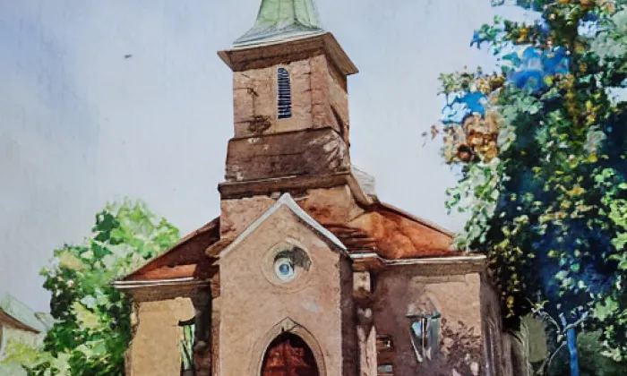 Kostel Slezské církve evangelické – akvarel
