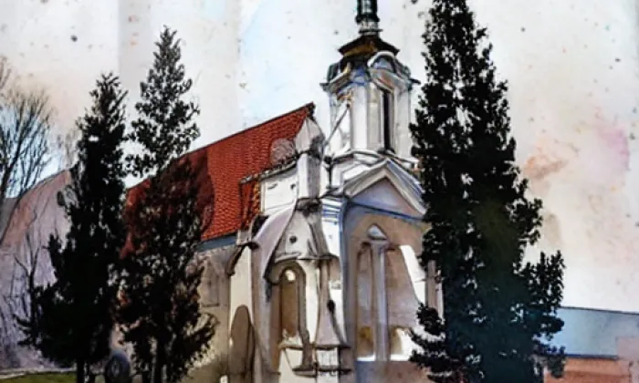 Kostel Stětí svatého Jana Křtitele (Hořelice) – akvarel