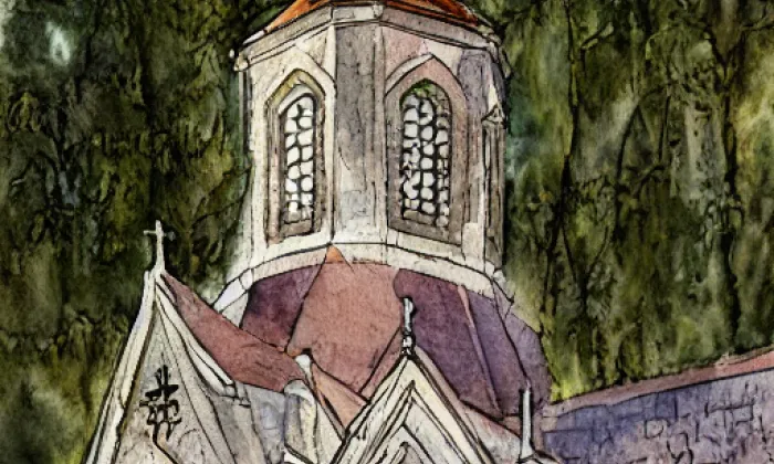 kostel sv. Jiří (Nemanice) – akvarel