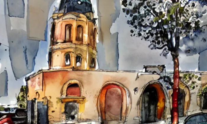 kostel sv. Matouše – akvarel
