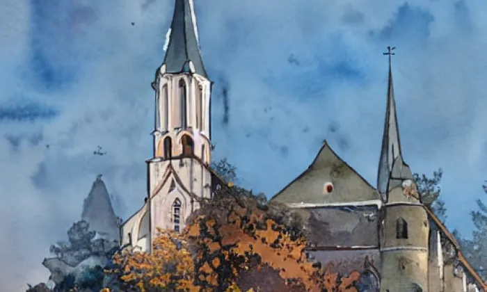 Kostel svaté Anny (Hoštejn) – akvarel