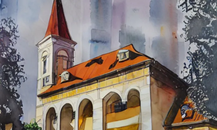 Kostel svaté Anny (Kadaň) – akvarel