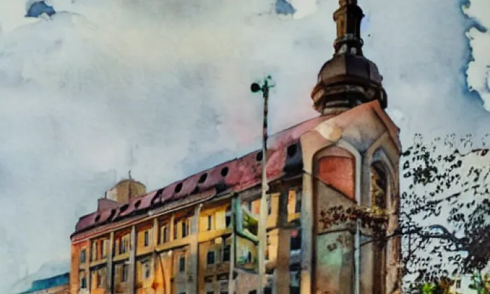 Kostel svaté Anny ve Verneřicích – akvarel