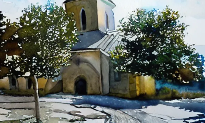 Kostel svaté Barbory (Šakvice) – akvarel