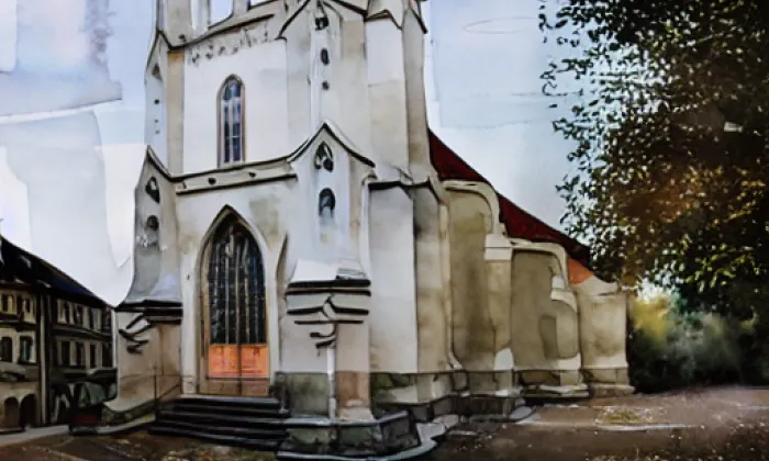 kostel svaté Barbory (Chvalkovice) – akvarel