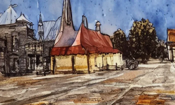 Kostel svaté Barbory (Zahrádky) – akvarel
