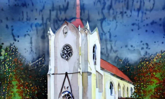 kostel svaté Kateřiny (Bavory) – akvarel