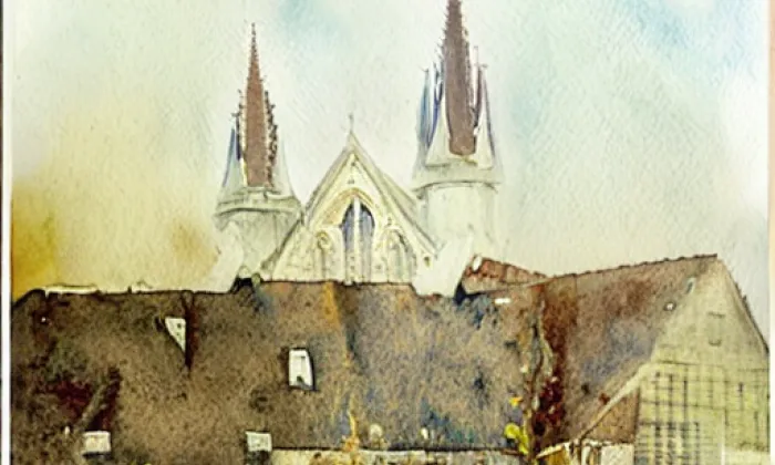 Kostel svaté Kateřiny (Chbany) – akvarel