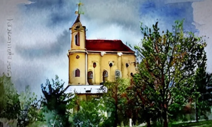 kostel svaté Kateřiny (Choteč) – akvarel