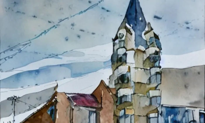 kostel svaté Kateřiny (Hořice na Šumavě) – akvarel