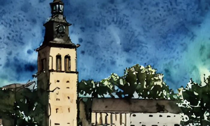 Kostel svaté Kateřiny (Mladé Buky) – akvarel