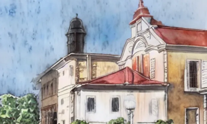 kostel svaté Kateřiny (Nová Bystřice) – akvarel