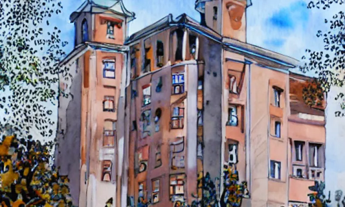Kostel svaté Kateřiny (Počátky) – akvarel