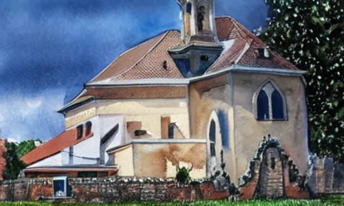 Kostel svaté Kateřiny (Rešov) – akvarel