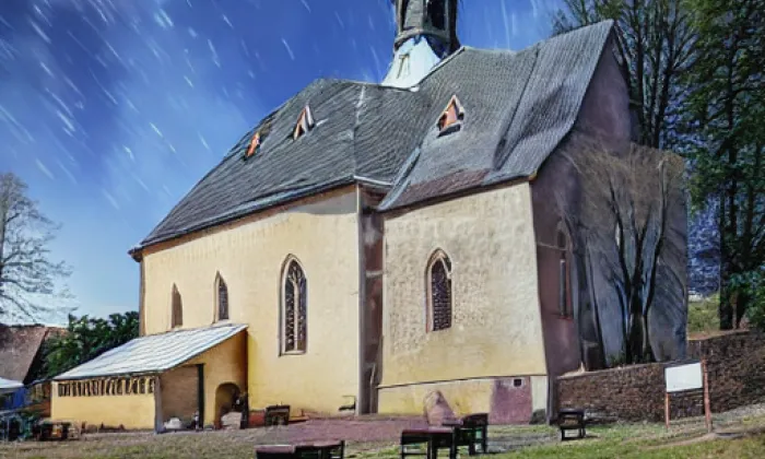 Kostel svaté Kateřiny (Rešov) – noc