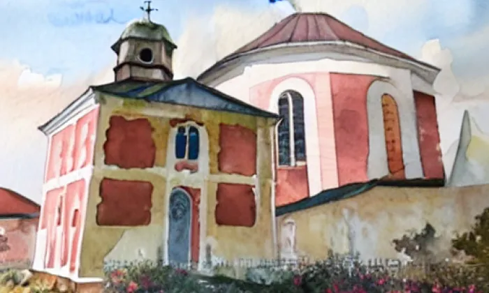 kostel svaté Kateřiny (Slavíkovice) – akvarel