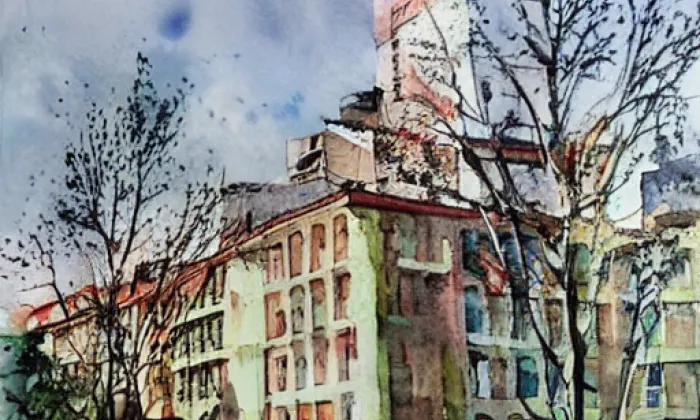Kostel svaté Kateřiny (Vlastibořice) – akvarel