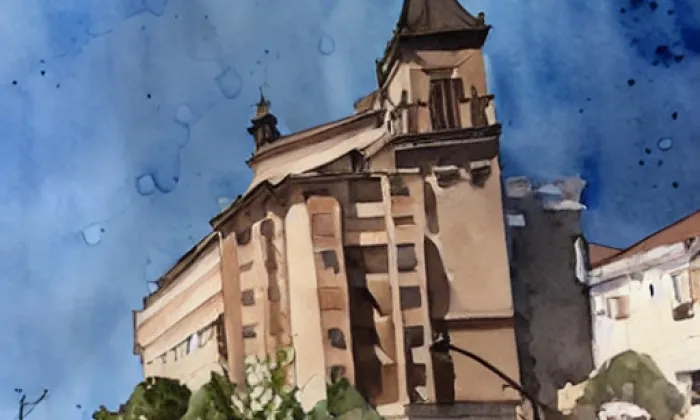 Kostel svaté Kateřiny Alexandrijské (Velvary) – akvarel