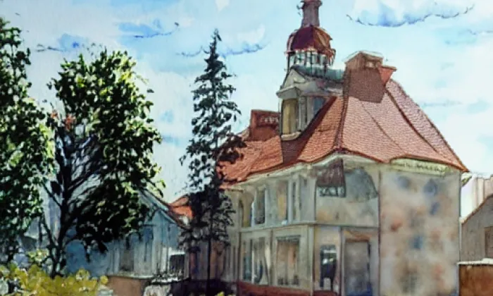 Kostel svaté Kateřiny ve Mšeci – akvarel