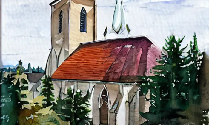 kostel svaté Kunhuty (Nížkovice) – akvarel