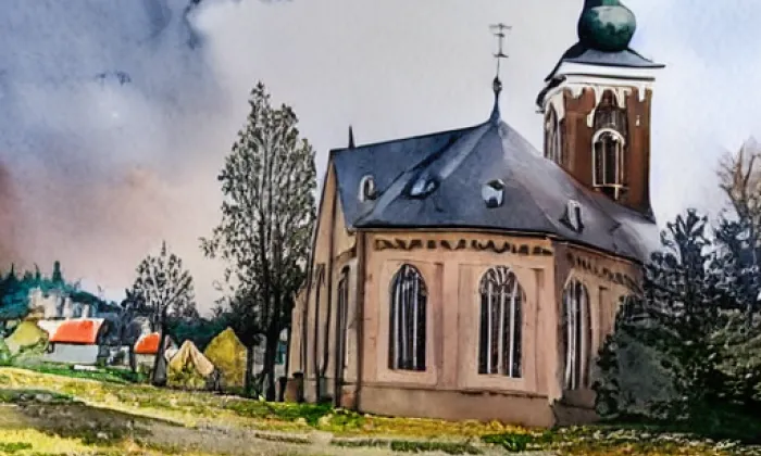 Kostel svaté Máří Magdaleny (Božanov) – akvarel