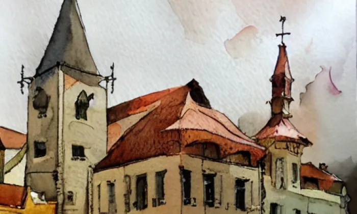 kostel svaté Máří Magdaleny (Chvalšiny) – akvarel
