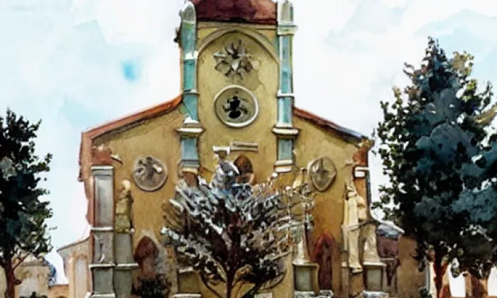 kostel svaté Máří Magdaleny (Lužany) – akvarel