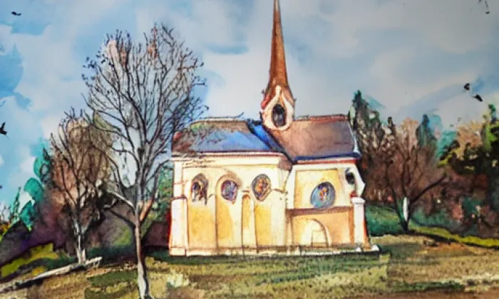 Kostel svaté Máří Magdaleny (Stupná) – akvarel