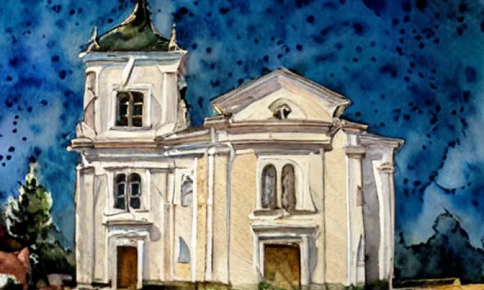 Kostel svaté Máří Magdaleny v Zubrnicích – akvarel