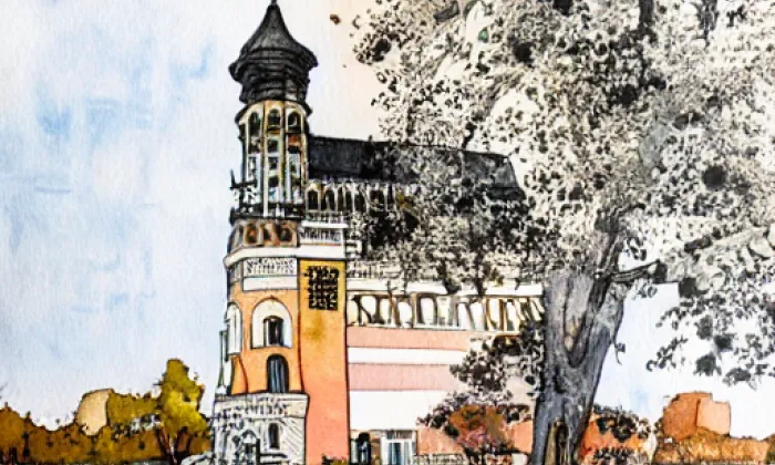 kostel svaté Maří Magdalény (Řečany nad Labem) – akvarel