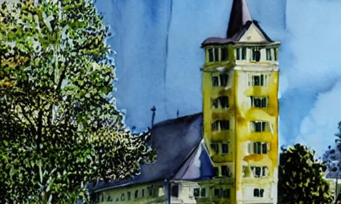 kostel svaté Maří Magdalény (Bor) – akvarel